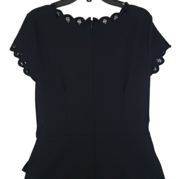 White Hause Black Market~Woman Size 0~Black Fit/Flare Lazer Cut Dress Pockets. - Picture 6 of 11